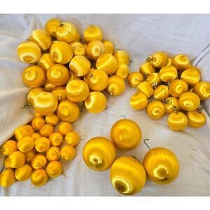 Vintage Yellow Gold Satin Ornaments Set of 88  Mix of L, M, S and XS
